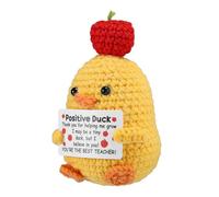 Positive Duck, Crocheted Duck with Apple Embellishment on Top Emotional Knitted Doll Support Animal Cheer Up Crochet for Motivational Plush Gift Home Office Decoration Teacher Appreciation Week Gift