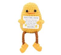 Positive Duck - Cute Positive Crochet Animals | Handmade Positive Soft Duck Doll | Cute Crocheting Doll | Cute Crochet Duck Doll | Comfort Knitted Duck Doll | Encouragement Card For Table, Bookshelf