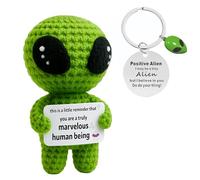 Positive Emotion Support Crochet Alien, Funny Handmade Knitted Doll with Keychain Home Office Desk Decor Birthday Holidays Cheer up Gifts for Parents Friend Lover Coworker Teacher Nurse