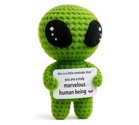 Positive Emotion Support Crochet Alien, Funny Handmade Knitted Doll with Lion Keychain Home Office Desk Decor Birthday Holidays Cheer up Gifts for Parents Friend Lover Coworker Teacher Nurse