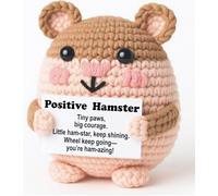 Positive Encouragement - Mini Crochet Hamster Plush with Message Card, Handmade 8-10cm, Kawaii Desk Decor, Wheel Pun, Year-Round Motivation