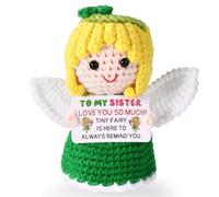 Positive Fairy, Creative Knitted Toy with Encouraging Card to Sister Elegant Emotional Fairy Crochets Support Doll Gift Fit Family Friends Sisters Women Perfect Desk Decor for Home Bedroom Offices