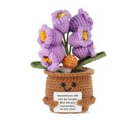 Positive Flower, Positive Support Crochet Flower Cute Flower Pot Crochet Knitted Wool Plant Doll Fun Emotional Crochet Toy for Women Cheer Up Gift Party Desk Decoration