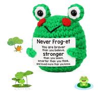 Positive Frog,Exam Good Luck Gifts Crochet Emotional Support Gift Potato Cute Funny Knitted Green Frog Plush Doll with Positive Card Animals Toy Dolls,for Women Daughter Colleagues Teacher Friends