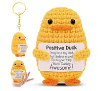 Positive Funny Duck Crochet, Mini Knitted Duck Doll with Affirmation Cards & Key Ring, Pocket Hug Ducks Cute Emotional Support Doll, Leaving Gifts Good Luck Gifts for Adults Kids Colleagues Graduation