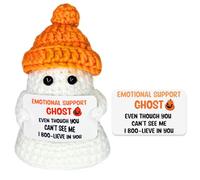 Positive Ghost with Card Handmade Crochet Doll for Men Women Teens, Cute Knitted Ghost Fun Gifts for Halloween & Thanksgiving Inspirational Birthday Gifts Office Desktop Home Halloween Decor