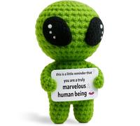 Positive Gifts, Handmade Crochet Doll with Positivity Card, Knitted Alien Doll for Friends, Colleagues, Teenagers, Funny Crochet Dolls