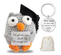 Positive Gifts Knitted Owl Cuddly Toy, Pocket Hug Owl Positive Potato Knitting Wool Doll and Keyring Lucky Charm Exam Courage Get Well Gift