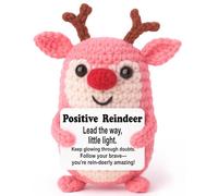 Positive Glow Gift - Mini Crochet Reindeer Plush with Message Card, Emotional Support, Woodland Kawaii, Desk Decor, Year-Round Encouragement for Christmas Stocking Stuffers