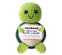 Positive Green Turtle Crochet, I Love Husband Turtle-Y Much Emotional Support Plush Doll Husband Birthday Valentine Gifts from Wife Funny Handmade Knitted Animal Positive Gift for Husband Him Men