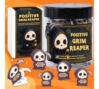 Positive Grim Reaper Affirmation Jar - 60 Witty Cards for Stress Relief & Daily Motivation - Funny Dark Humor Gifts, Quirky Birthday Present, Secret Santa, Halloween Party Favor, Office Desk Décor