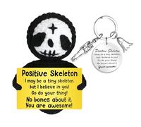Positive Halloween Emotion Support Crochet Skeleton, Funny Handmade Knitted Doll with Card and Keychain Home Office Desk Decor Christmas Easter Cheer up Gifts for Parents Friend Coworker Teacher