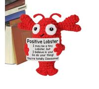 Positive Handmade Crochet Lobster - 3.35in Knitted Animal Doll | Wool Motivational Toy with Affirmation Card for Teens Mom Teachers Friends Birthday Gift Decor