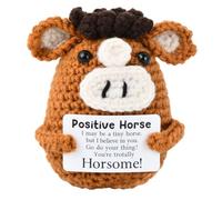 Positive Horse, Hand Knitted Pony with Positive Energy Card, Pocket Hug Lucky Charm Gift for Family and Friends, Mini Motivational Gifts for Exam, Birthday or Party Decoration