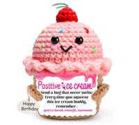 Positive ice Cream Crochet Gifts, Gift for Myself, Fathers Day, Teathers Day, Mothers Day, Boyfriend and Girlfriend Small, Mood-Boosting Desk Decor (ice Cream-to My Love)