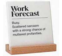 Positive Inspirational Ceramics Plaque Decoration with Wooden Stand, Motivational White Desktop Decor Sign for Home & Office, Gratitude Gift for Friends & Colleagues (White Work Forecast)
