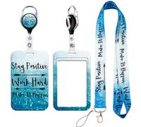 Positive Lanyard ID Card Holder with Retractable Badge Reel Cute Blue Neck Strap Key Lanyard for Teacher Kids Nurse Student Cruise Office School ID Credit Cards