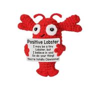 Positive Lobster Animal Crochet - Soft Knitted Plush Toy Motivational Handmade Crochet Cute Mental Health Inspirational | Lobster Plush Toy with Affirmation Card