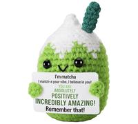 Positive Matcha Crocheted, Soft Yarn Courage Gift with Card, Funny Gifts Small Positive Office Gadgets, Handmade Lucky Charms for School Girls Boys Friends Colleagues