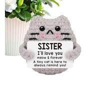 Positive Message Crochet Cat Handmade - Knitted Yarn Plush Toy Cute Design Durable Craft Finish, Mini Decorative Companion Item, Inspirational Concept | Usage Emotional Gift For Family Members And Off