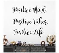 Positive Mind, Vibes, Life - Motivation Fell Good Wall Quote, Wall Art Sticker [Medium] [Black]