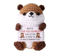 Positive Otter with Encouragement Card, Cute Handmade Crochet Animals Emotional Plush Doll Knitted Support Stuffy Toy Gifts for Bestie Friends Coworkers Birthday Christmas