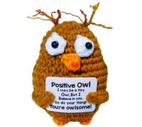Positive Owl Crochet - Handmade Emotional Support Crochet Inspirational Stuffed Plush Owl Gifts for Women Friend Coworkers Birthday Christmas Basket Stockings Stuffer White Elephant Office Desk Décor