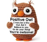 Positive Owl, Mini Funny Handmade Knitted Positive Crochet Owl with Positive Card, Emotional Support Inspirational Encouragement Gift for Friends Birthday Family Decor