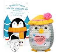 Positive Penguin Gift, Pocket Hug Penguins with Keyring, Emotional Support Knitting Wool Penguin, Positive Courage Gifts for Cancer Patients, Lucky Charm for School Enrolment (Yellow)