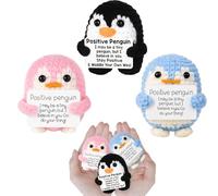 Positive Penguin, Motivational Gifts for Women, Emotional Support Crochet Animals, Inspirational Gifts, Pocket Penguin, Stress Relief at Work or Home, Set of 3 Penguins (Blue, Pink, Black)