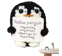 Positive Penguin, Plush Crochet Cute Penguins Toy with Positive Card - Crochet Doll, Collectible Doll, Cute Mini Penguin for Mother's Day, Home Decor Family Friends Encouraging Thanksgiving Christmas
