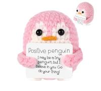 Positive Penguin with Positive Card, Knitted Emotional Support Crochet Encouragement, Positive Crochet Animals, Mini Funny Penguin Gifts for Women Girl Family Friends (Pink)