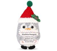 Positive Penguin with Santa Hat, Emotional Support Crochet Penguin with Scarf Christmas Crochet Animal Xmas Crochet Doll for Holiday Party Plush Decoration Encouragement Toy Gift