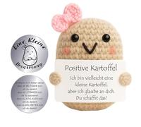 Positive Potato, Lucky Charm for Exams and Successes, Handmade Knitted Doll with Motivational Pendant, Gift for Women and Teenagers, You Create the Gift, 7.5 cm Potato Doll