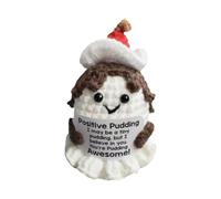 Positive Pudding Crochet Plush, Mini Knitted Pudding Soft Toy with Motivational Card, Cute Amigurumi Pocket Hug Desk Buddy, Encouragement & Thinking of You Gift