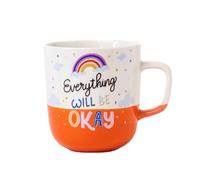 Positive Quote Ceramic Mug 370ml Colourful Rainbow Coffee & Tea Cup Glossy Gift Mug with Motivational Print, Bright Glazed Drinkware Assorted Designs (Orange)
