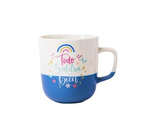 Positive Quote Ceramic Mug 370ml Colourful Rainbow Coffee & Tea Cup Glossy Gift Mug with Motivational Print, Bright Glazed Drinkware Assorted Designs (Blue)