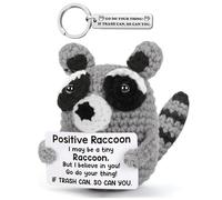 Positive Raccoon, Emotional Support Crochet Doll with Inspirational Card, Raccoon Charm Keychain, Encouragement Present, Birthday Gifts for Her, Him, Friends, Coworker, Bestie, Home Office Decor