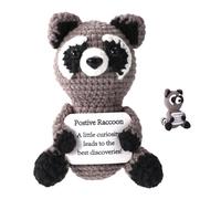 Positive Racoon, Emotional Doll Support Crochet Racoon Positive Animal Crochet for Motivational Gift Home Office Decor Graduation Knitting Toys Gift(Grey)