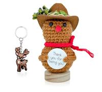Positive Reindeer With Hat And Fawn Keyring,Emotion Support Crochet Christmas Elk,Handmade Knitted Doll With Keychain,Reindeer Birthday Xmas Inspirational Gifts For Parents Friend Lover Coworker