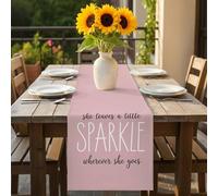 Positive Sentence Table Runner 13x72 inch She Leaves A Little SPARKLE Wherever She Goes Pink Cotton Linen Dining Table Runner Ideal for Dresser Kitchen Coffee Tables - Machine Washable