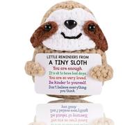 Positive Sloth Emotional Support Crochet - Handmade Motivational Desk Accessory & Encouraging Knitted Animal with Uplifting Sign - Funny Pick-Me-Up Gift for Coworkers, Friends, - with FREE STAND