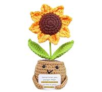 Positive Sunflower Crochet Potted Flowers, Emotional Support Plant with Encourage Card, Handmade Crochet Sunflower Doll Home Decoration, for Teacher Appreciation Birthday Presents