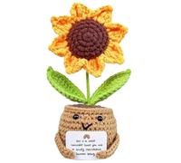 Positive Sunflower Crochet Potted Flowers, Emotional Support Plant with Encourage Card, Handmade Crochet Sunflower Doll Home Decoration, for Teacher Appreciation Birthday Presents