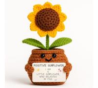 Positive Sunflower | Cute & Original Gift | Artificial Flower in Pot | Motivational & Feel Good for Mum Mother’s Day Birthday Friend Colleague Teacher Sister Daughter | Handmade Crochet | Home Decor