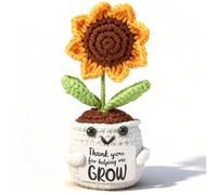 Positive Sunflower Doll Crochet with Card - Thank you for helping me GROW - Appreciation Gift for Teacher, Mom Christmas, Birthday,Thanksgiving Day, Teachers' Day Thank You Gift for Women, Men