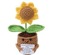 Positive Sunflower Soft Dolls, Crocheted Sunflower Plush Dolls With Inspirational Cards, Crochet Plant Dolls, Handmade Desktop Decorative Gifts, Send To Family, Friends, And Colleagues, Fiber(Blue)