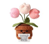 Positive Tulip Mini Funny Doll - Emotional Potato Support Knitted Plant - Inspirational Crochet Flowers - Cheer up Motivational Gifts for Men Women Encouragement