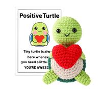 Positive Turtle with Heart, Emotional Valentine's Day Crochet Mini Support Knitted Sea Turtle with Positive Message Card Animal Toys Cute Potato Crochet for Home Office Decoration Valentine Gift