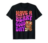 Positive Vibes Pun - Retro Groovy 70s Vibe - Peace Bear T-Shirt